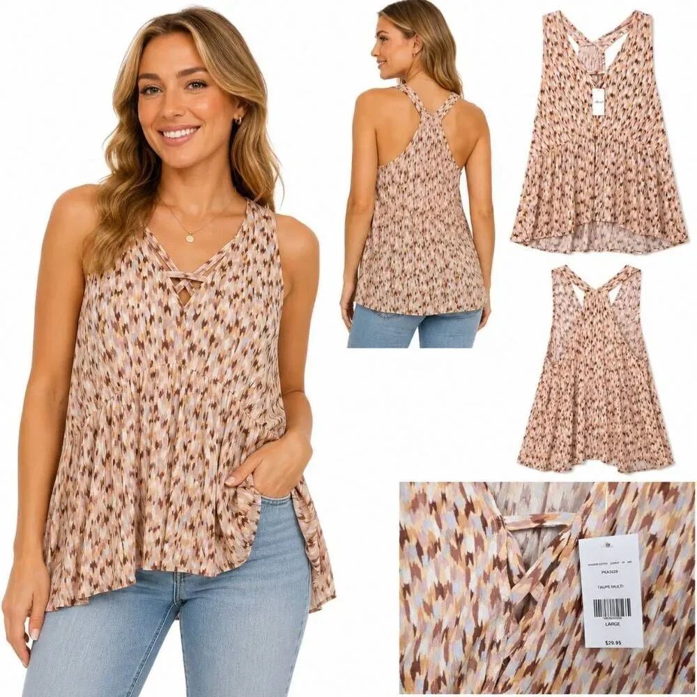 Willow + Root Taupe Multi Romper L NWT BKE